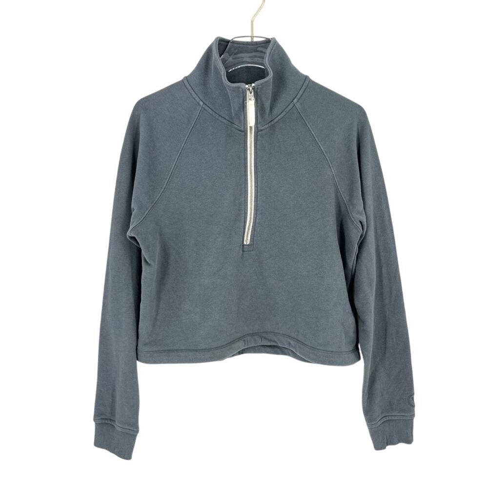 Vuori Sedona Half Zip Small Blue French Terry Crop Top